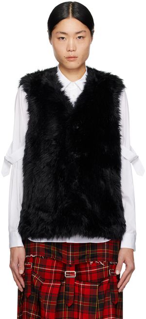 Black Comme des Garçons Black V-Neck Faux-Fur Vest