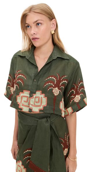 Johanna Ortiz Green Cumbi Shirt Green/Chocolate/Pink 2