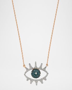 Eye Light Open Multi-Diamond Pendant Necklace, White/Blue