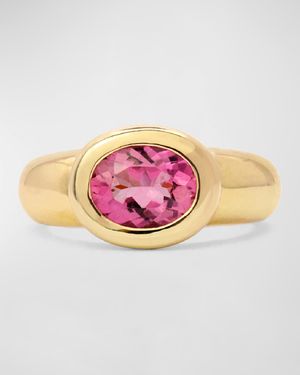 18K Yellow Gold Oval Gemstone Gumball Gypsy Ring