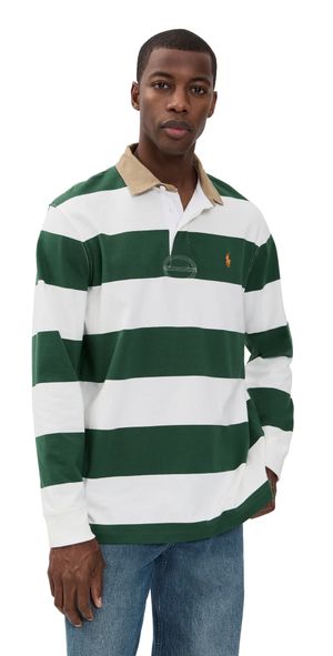 Polo Ralph Lauren Striped Rugby Shirt Grass Green/Trophy Cream XL