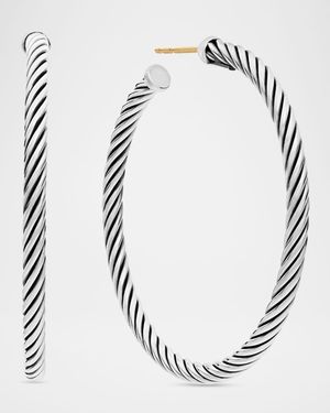 Sculpted Cable Hoop Earrings in Silver, 3mm, 1.5"L