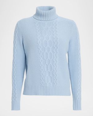Cashmere Placed Cable Turtleneck Sweater