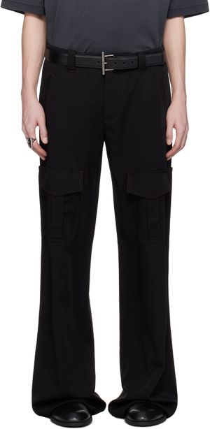 McQueen Black Wool Overdyed Low-Rise Cargo Pants