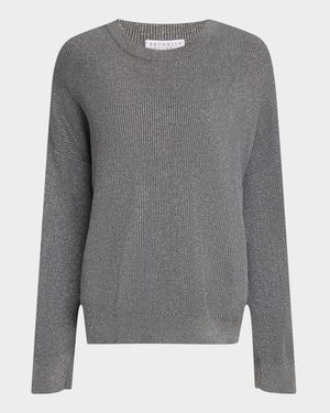 Lurex Cotton Metallic English Rib Knit Sweater
