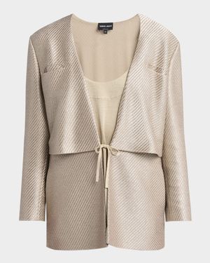 Shiny Raffia Jersey Jacquard Tie Jacket