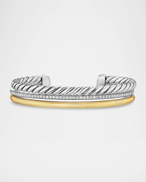DY Mercer 3 Row Bracelet with Diamonds in Silver and 18K Gold, 10mm