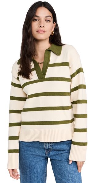 English Factory Striped Collared Sweater Cream/Olive S