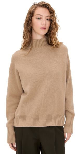 White & Warren Cashmere Oversized Standneck Sweater Khaki S