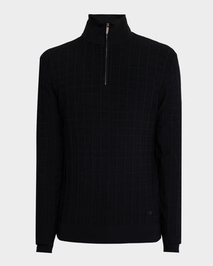 Men's Grid Check Jacquard Quarter-Zip Sweater
