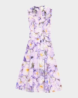 Sleeveless Printed Floral Lace Midi Dress