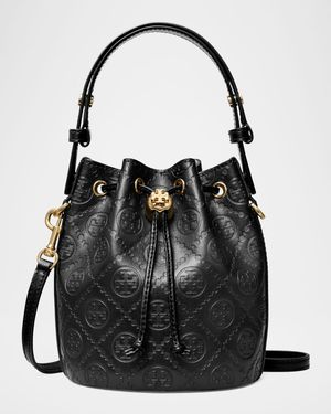 T Monogram Leather Mini Bucket Bag