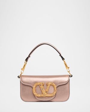 Small Crystal VLogo Metallic Leather Crossbody Bag