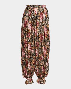 Floral Pleated Silk Pants