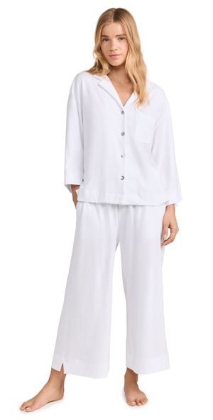 Petite Plume Luxe Pima White Wide Leg Pajama Set White L