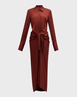Mila Draped Tie-Front Satin Shirtdress