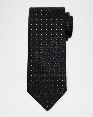Men's Crystal-Embellished Geometric Silk Tie