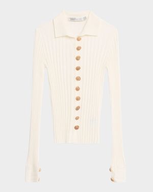 Sundial Shell-Button Rib Knit Cardigan