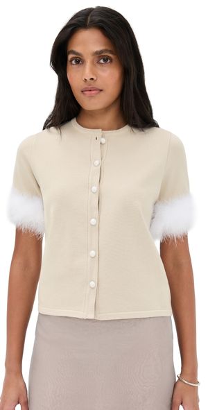 Sleeper Miss Kitty Short Sleeve Cardigan with Detachable Feathers Beige S