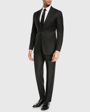 Super 130s Wool Two-Piece Classic Fit Suit, Black