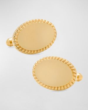 14K Gold-Plated Rope Border Oval Engravable Cufflinks