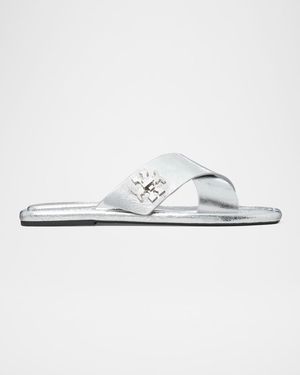 Crisscross Metallic Medallion Slide Sandals