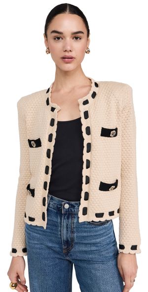 L'AGENCE Astor Contrast Trim Cardigan Biscuit/Black L