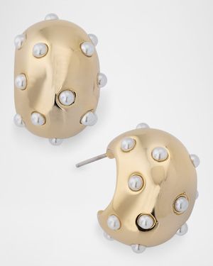 14K Yellow Gold Plated Pearly Huggie Hoop Earrings