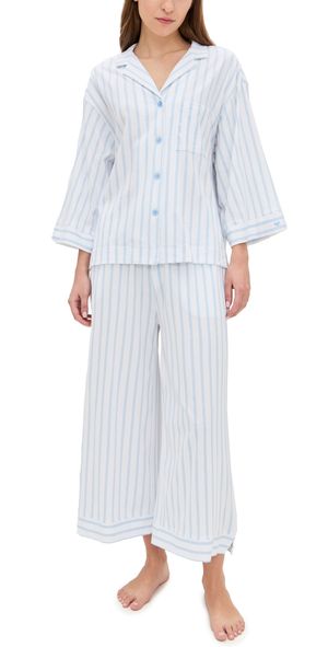 Petite Plume Luxe Pima Stripe Wide Leg Pajama Set Periwinkle Stripe L