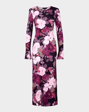 Stretch Knit Crewneck Midi Dress