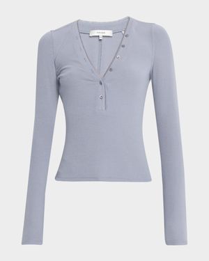 The Mesh Trim Ribbed Henley Top