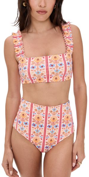 Hill House Home The Teagan Bikini Set Floral Block Stripe/Pink XL