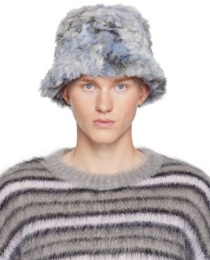 Marni Blue Long-Hair Jacquard Bucket Hat