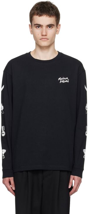 Maison Kitsuné Black Printed Long Sleeve T-Shirt