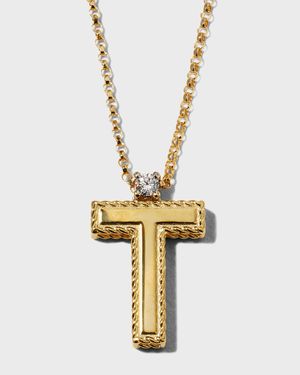 Princess 18K Yellow Gold Diamond Initial Necklace, T
