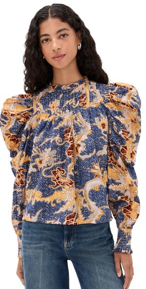 Cleobella Irina Blouse Blue Castello Print XL