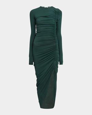Ruched Long Sleeve Asymmetric Jersey Dress