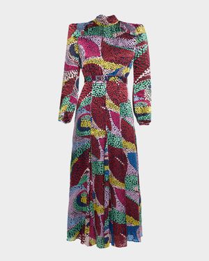 Jacqui-B Belted Floral Silk Midi Dress