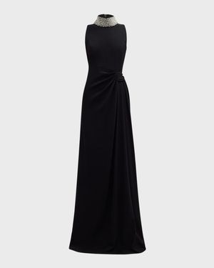 Embellished Mock-Neck Gown
