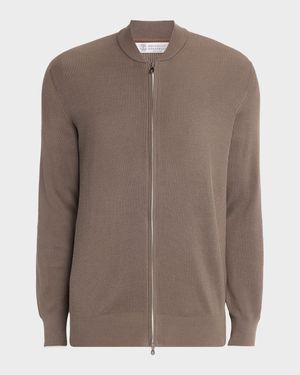 Men's Cotton Rib Baseball Collar Zip Cardigan