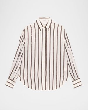 Sequined Stripe Button Down Gauze Blouse
