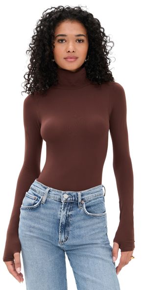 Commando Ballet Turtleneck Thong Bodysuit with Thumbholes Copper One Size