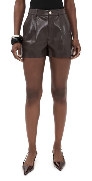 alice + olivia Conry Faux Leather Pleated Shorts Dark Chocolate 14