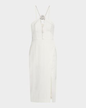 Rhinestone-Trim Stretch Crepe Dress