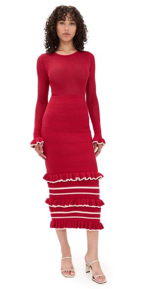 Kivari Rafaela Knit Midi Dress Red/Cream XS