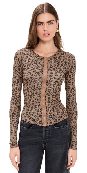 Free People Going Places Printed Cardigan Natural Combo S