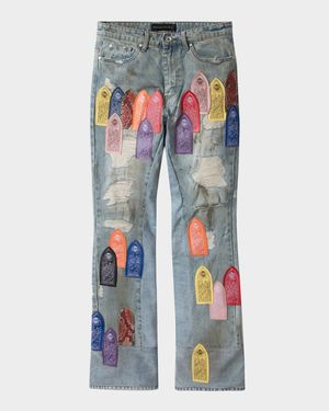 Men's Patch Arched Repaired Distressed Jeans