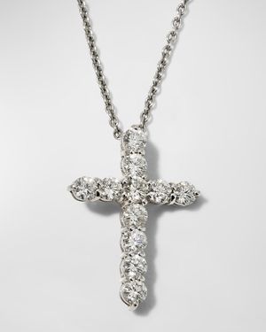 18K White Gold Diamond Cross Pendant Necklace, 18"L, 1.44tcw
