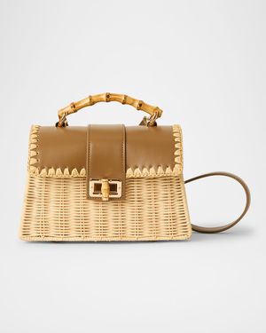 Debon Rattan & Leather Shoulder Bag