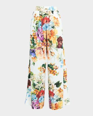 Floral Bouquet Wide-Leg Drawstring Pants